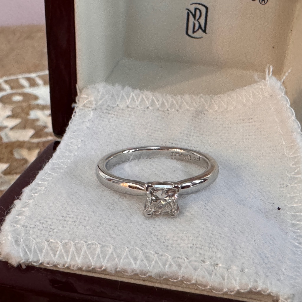 Gia Certified 0.58 Ct Princess-Cut Diamond Ring 18k White Gold & Platinum